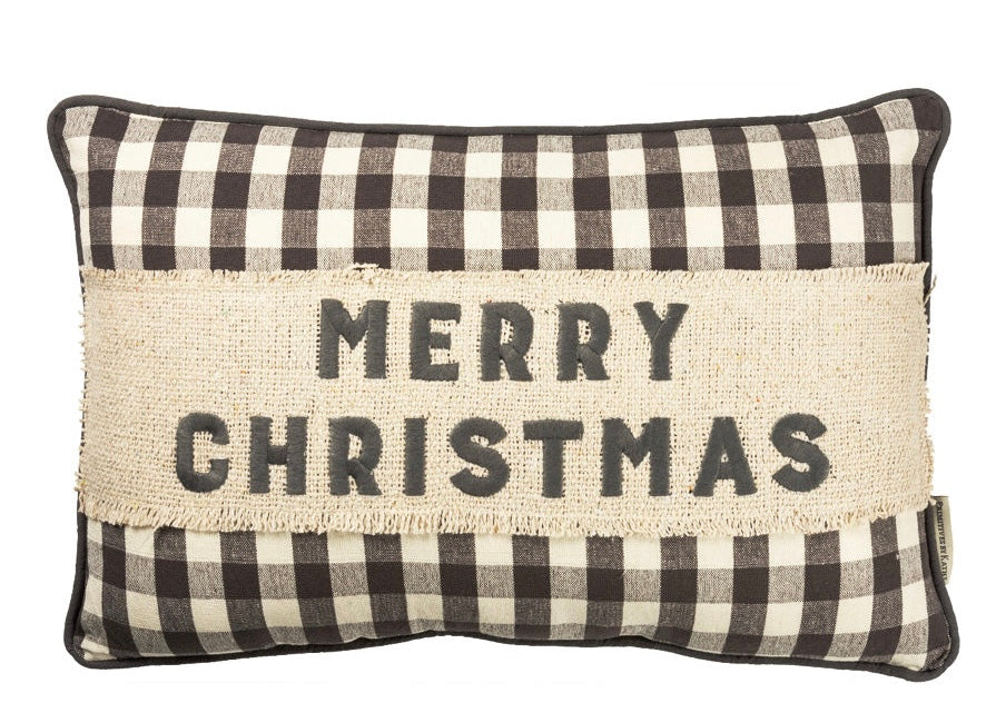 Grey Buffalo Plaid Merry Christmas Pillow