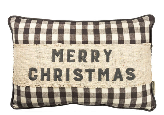Grey Buffalo Plaid Merry Christmas Pillow