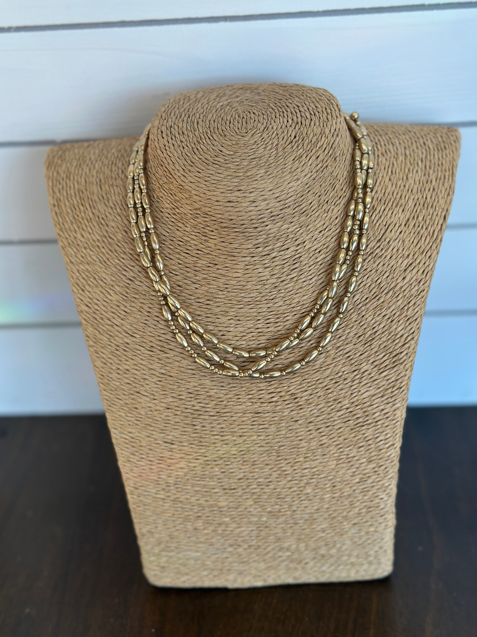 Canvas Style Metal Beaded Layered Warm Gold Necklace