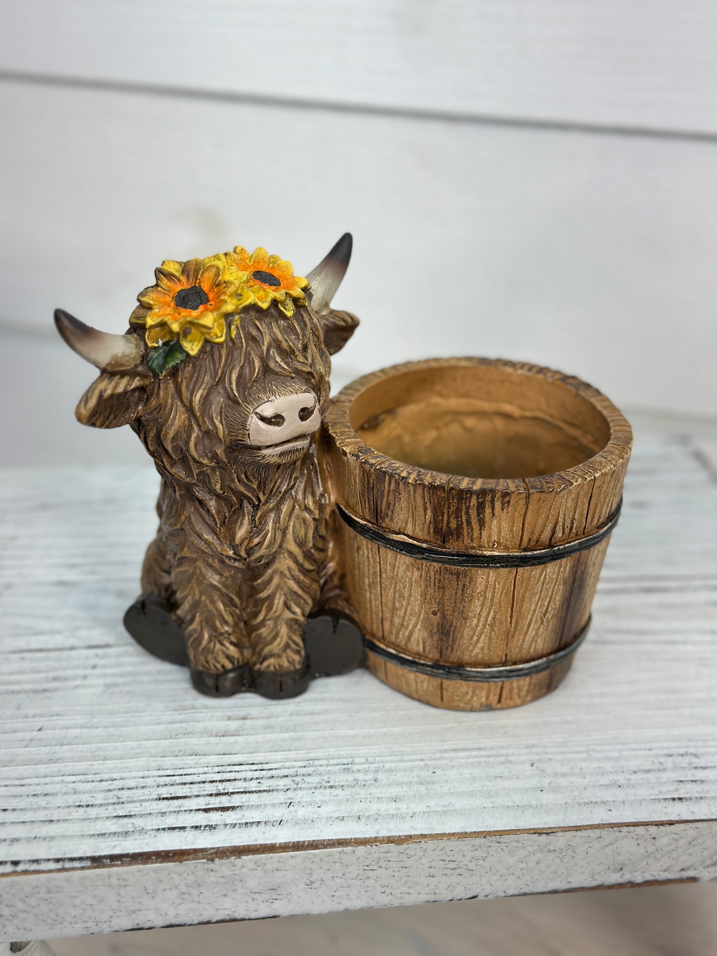 Hairy Cow Planter With Flower On Head