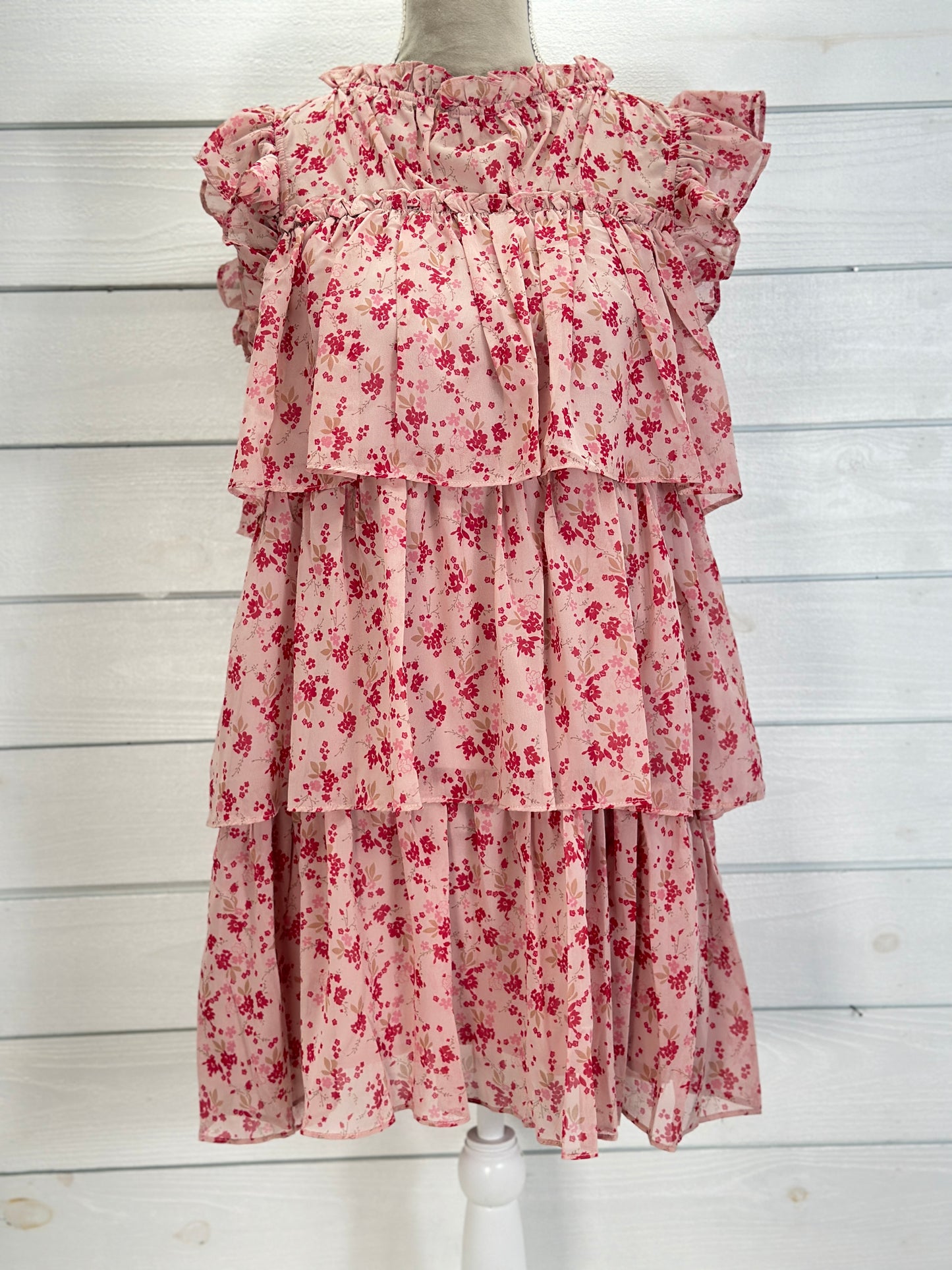 Dusty Rose Layered Floral Dress