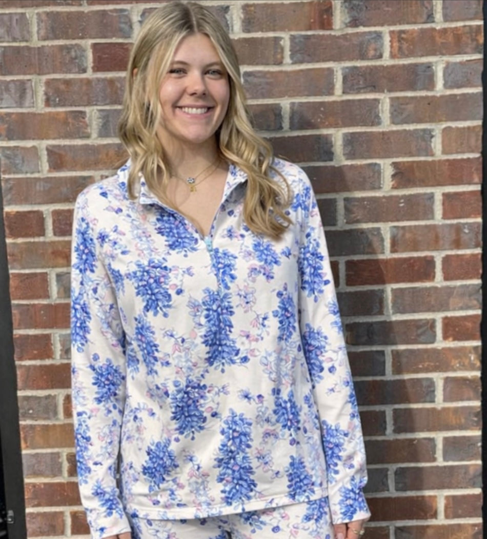 Simply Southern Blue Floral Quarter Zip