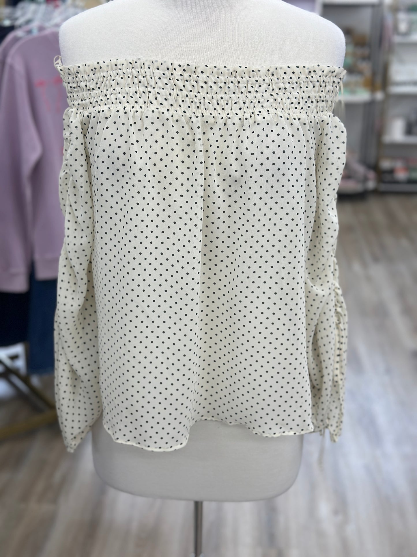 White Polka Dot Off The Shoulder Top