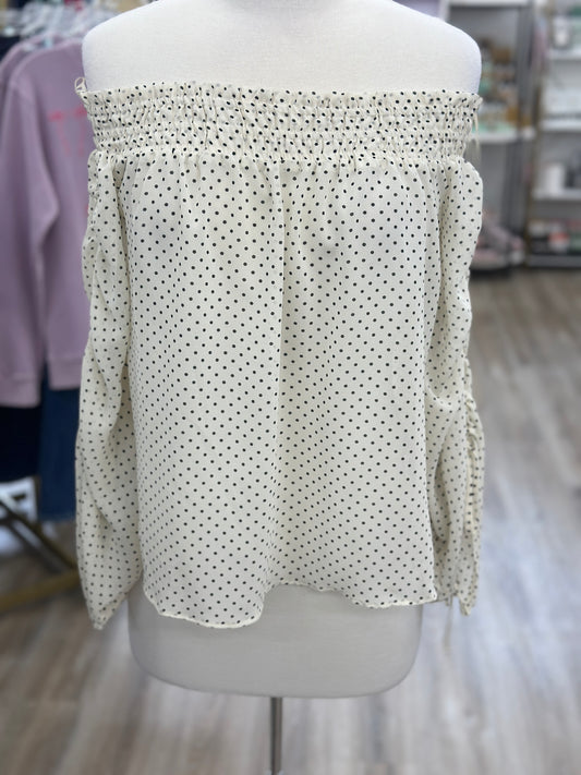 White Polka Dot Off The Shoulder Top