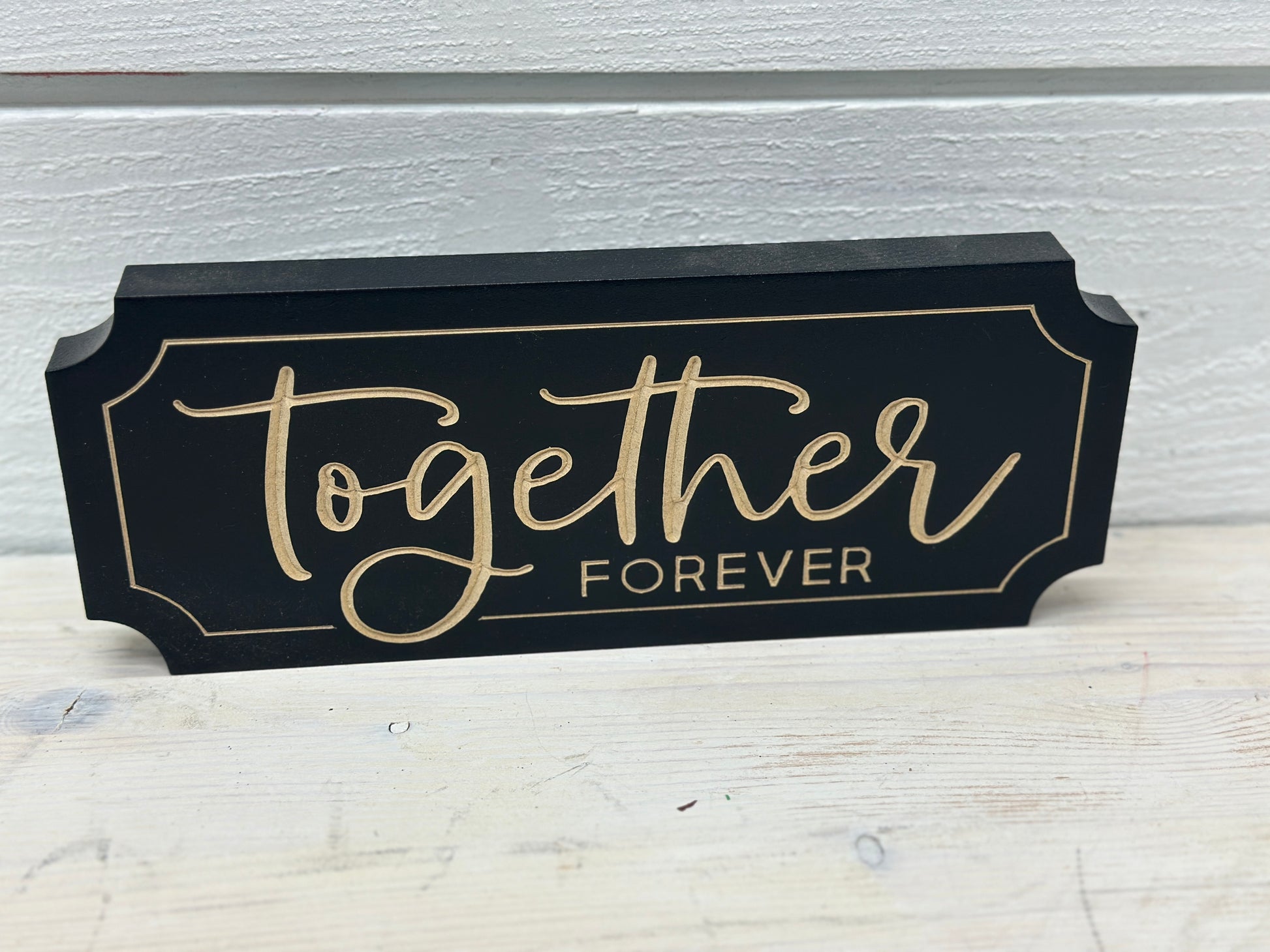 Together Forever Black Wood Block Sign