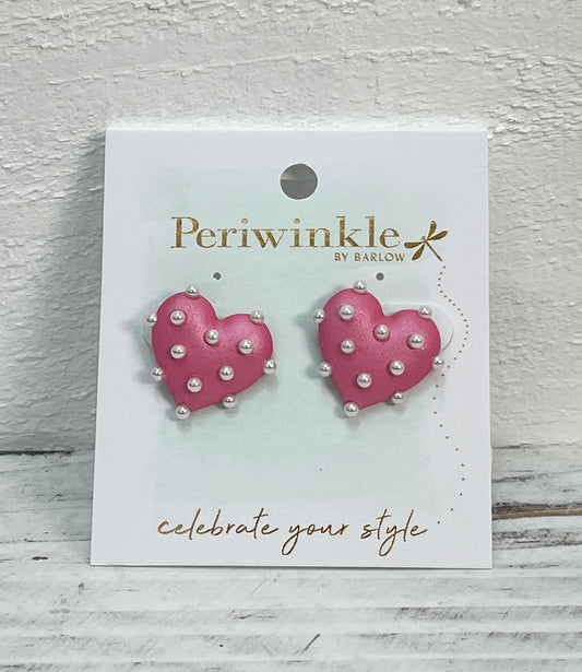 Pink Heart with Pearl Dots Earrings