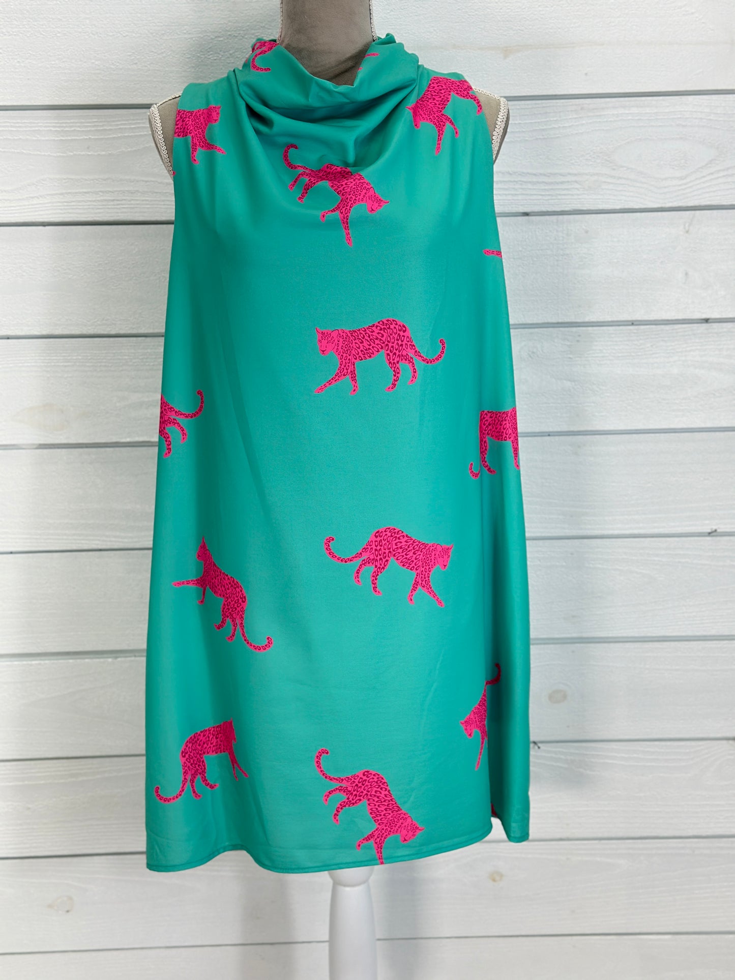Teal & Hot Pink Leopard Sleeveless Dress