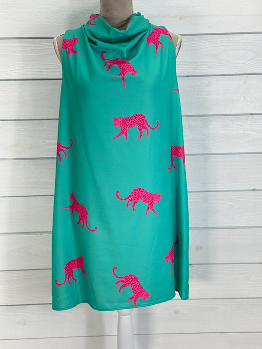 Teal & Hot Pink Leopard Sleeveless Dress