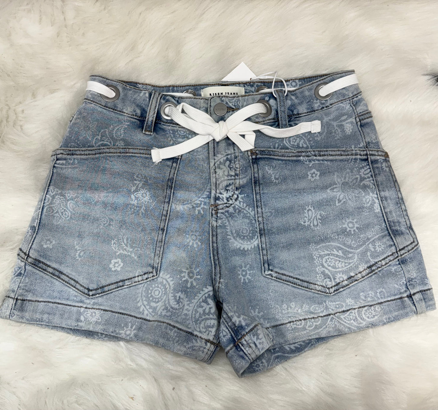 Risen Slouchy Paisley Print Patch Pocket Shorts