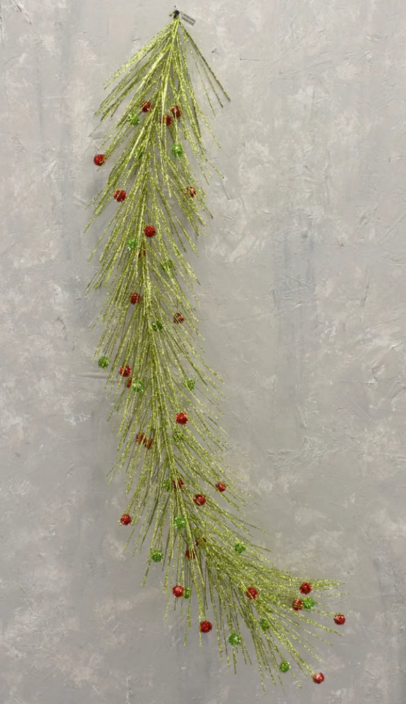 Wild Glitter Pine Garland with Balls 42" in Red/Green