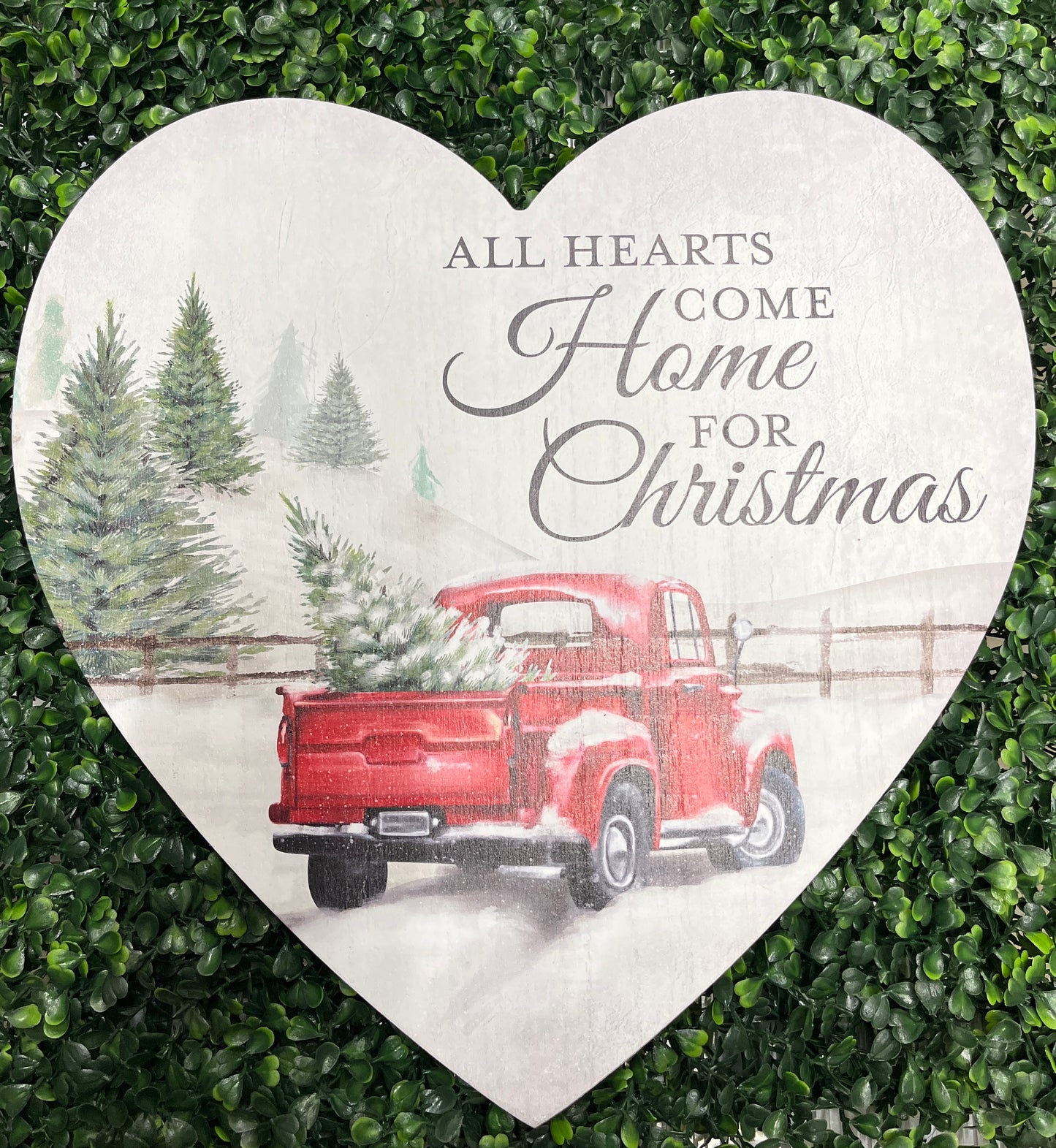 Hearts Come Home For Christmas Wood Heart Easel