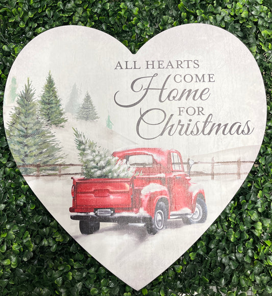 Hearts Come Home For Christmas Wood Heart Easel