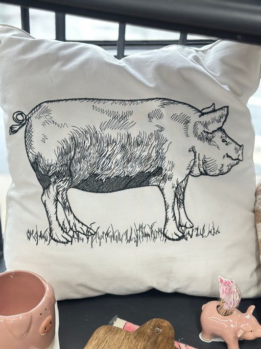 Barnyard Pig Black/White Pillow