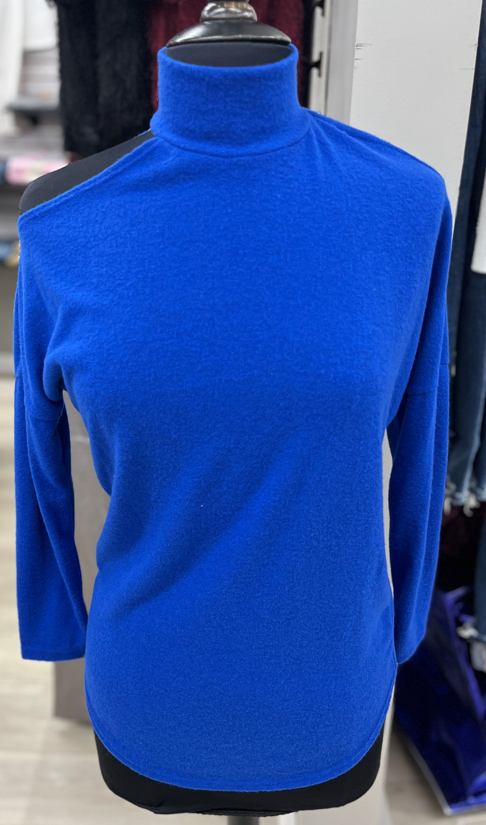 Soft One Shoulder Sweater With High Neck