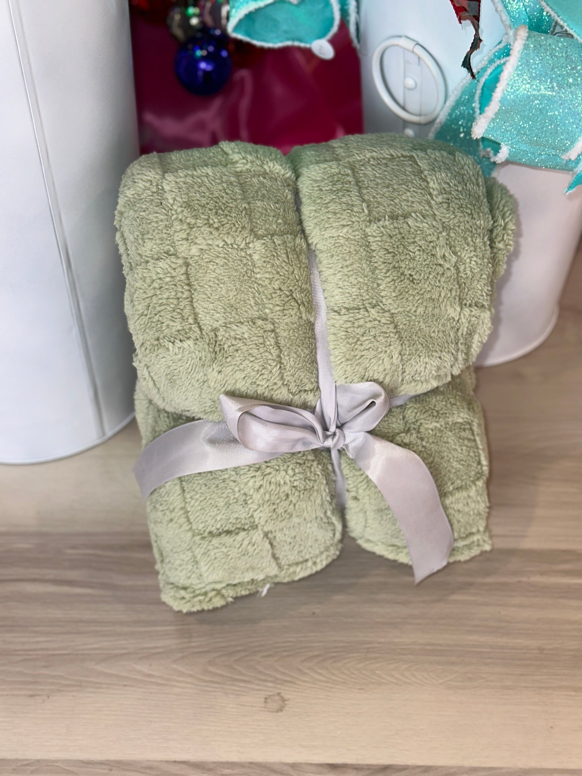 Sage Green Checkered Blanket