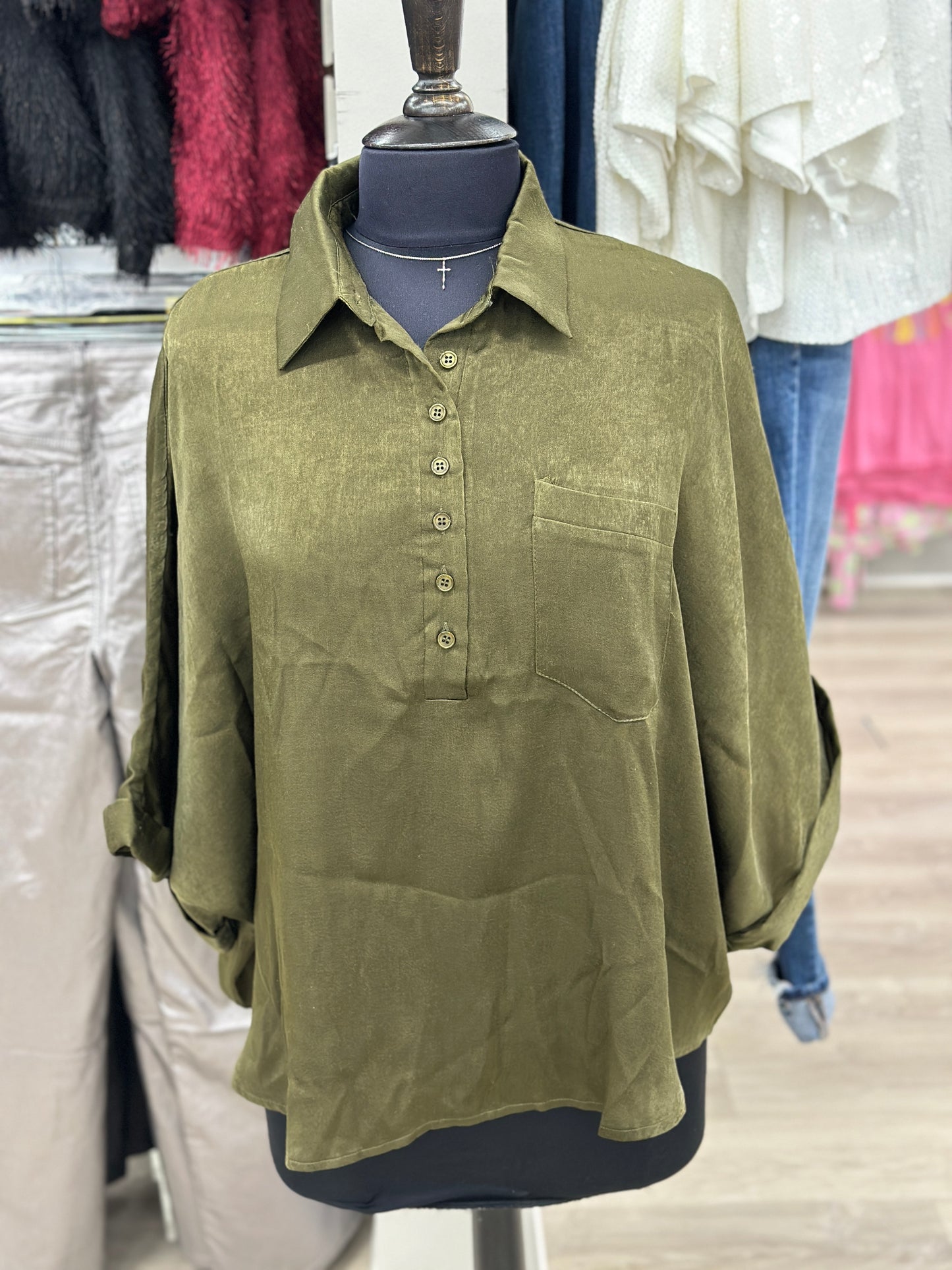 Olive Button Up Blouse