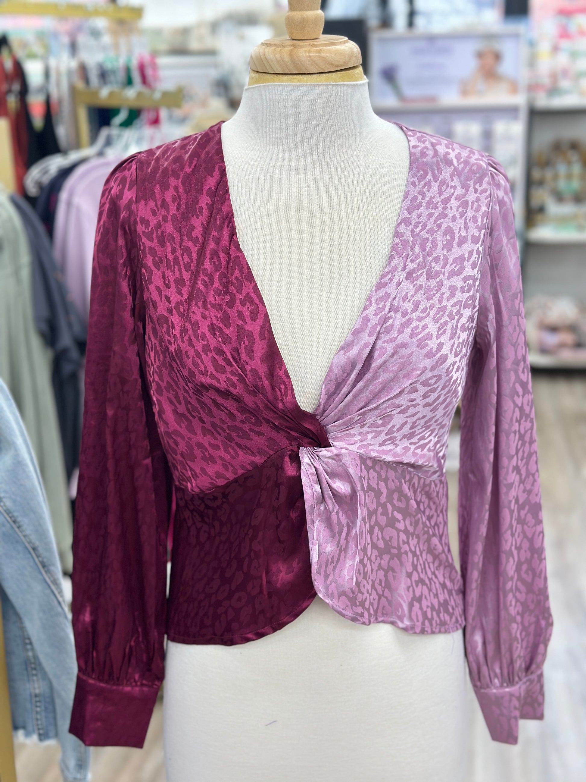 Wine/Lilac Leopard Print Top
