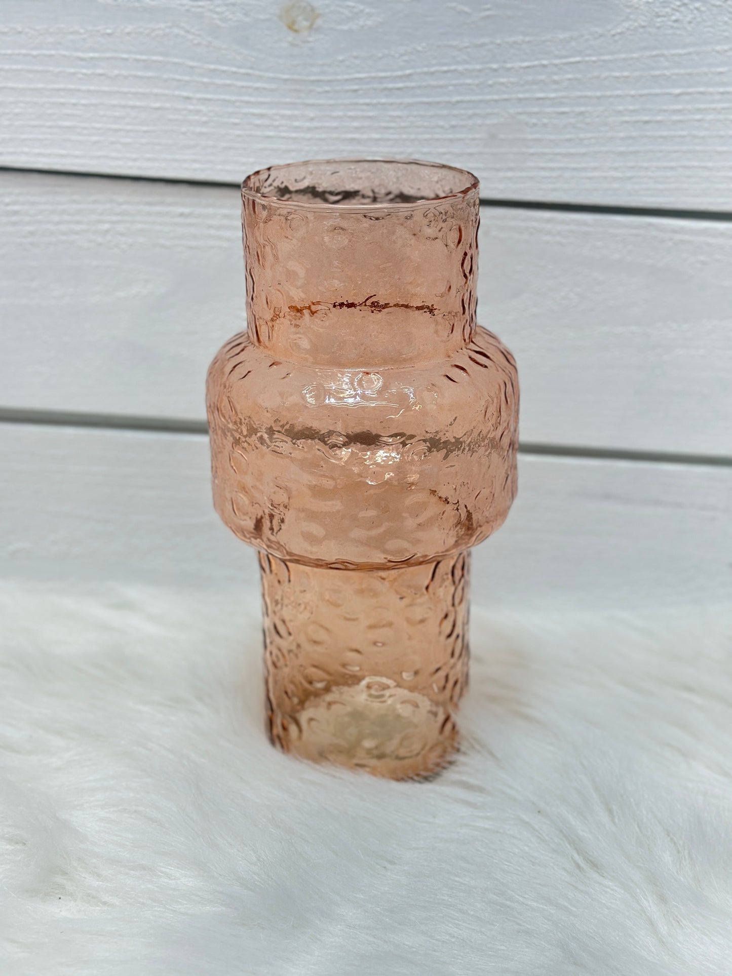 Soft Peach Color Hammered Glass Vase