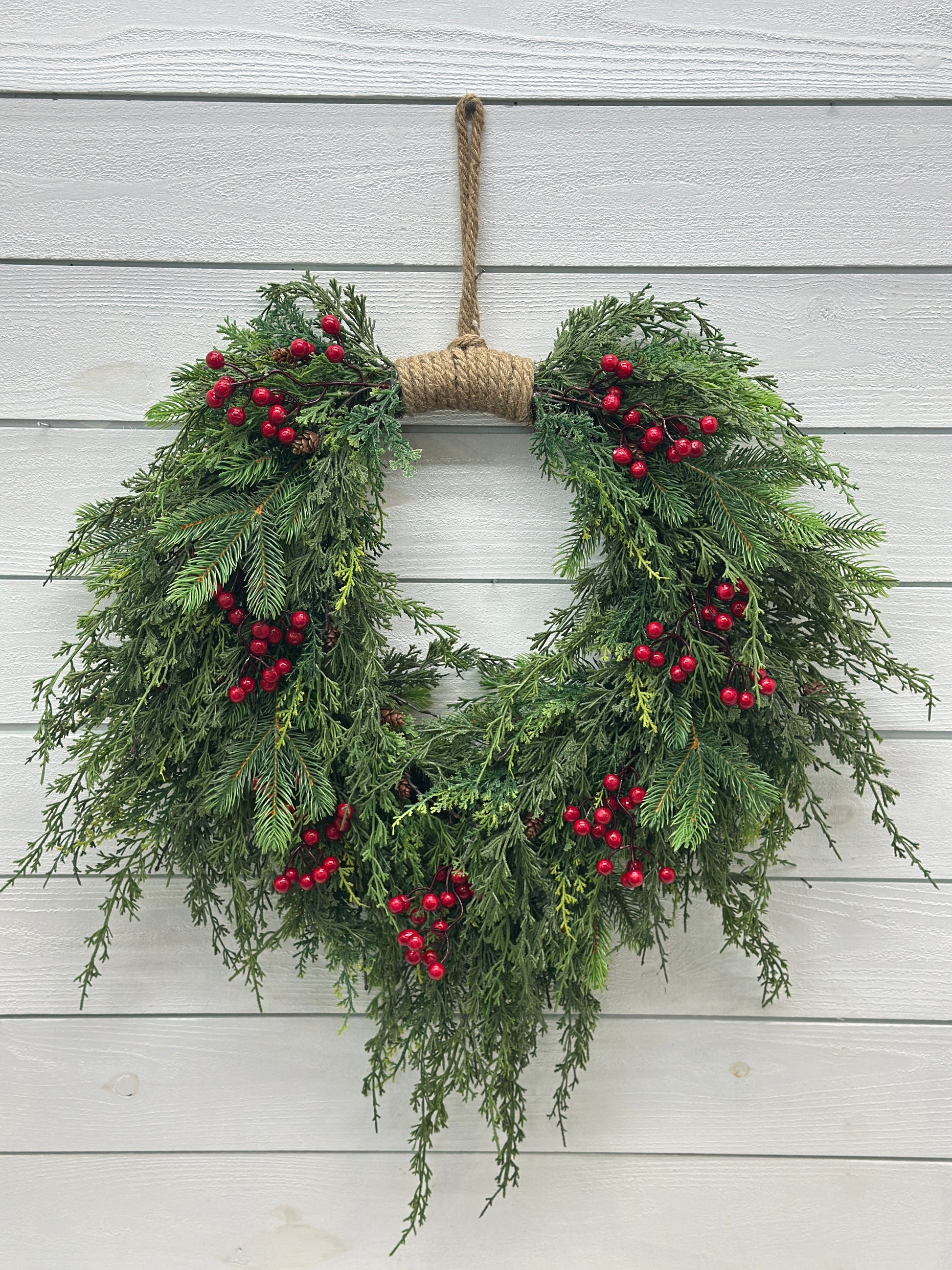 Berry - Cedar - Pine Heart Wreath 28"