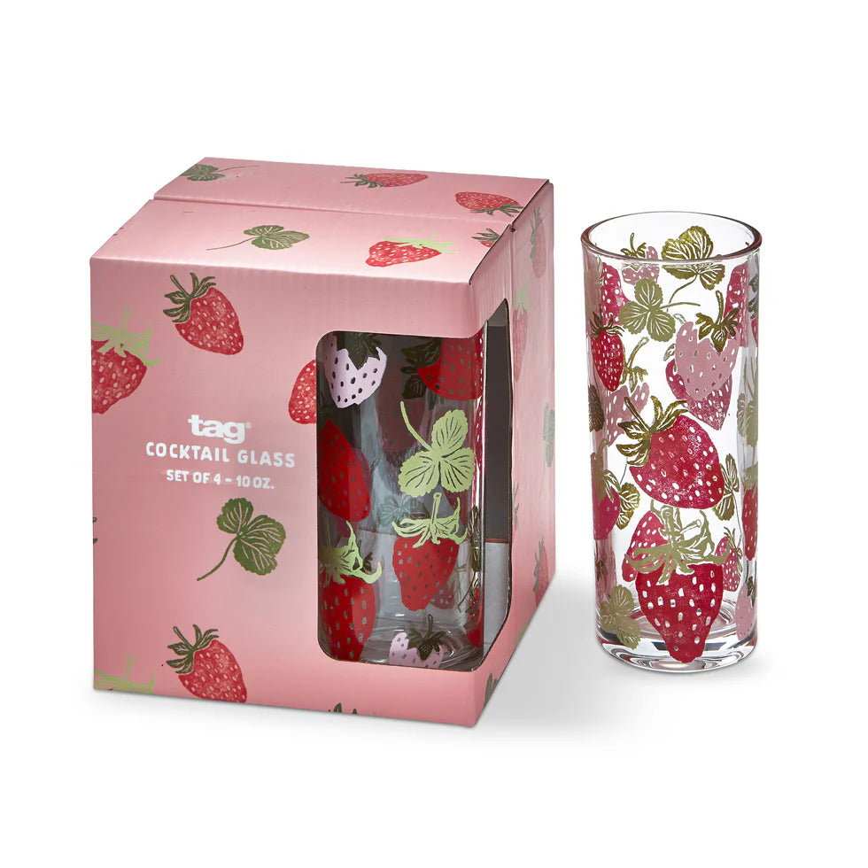 Strawberries Drinks Glass Set Of 4