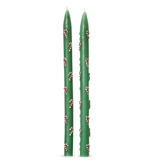 Candy Cane Hand Painted Taper Set Of 2