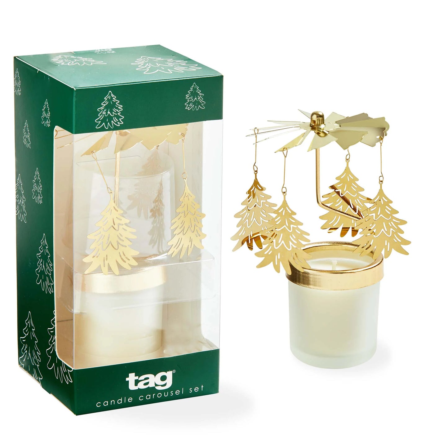 Winter Pine Tree Carousel Candle Set Of 2