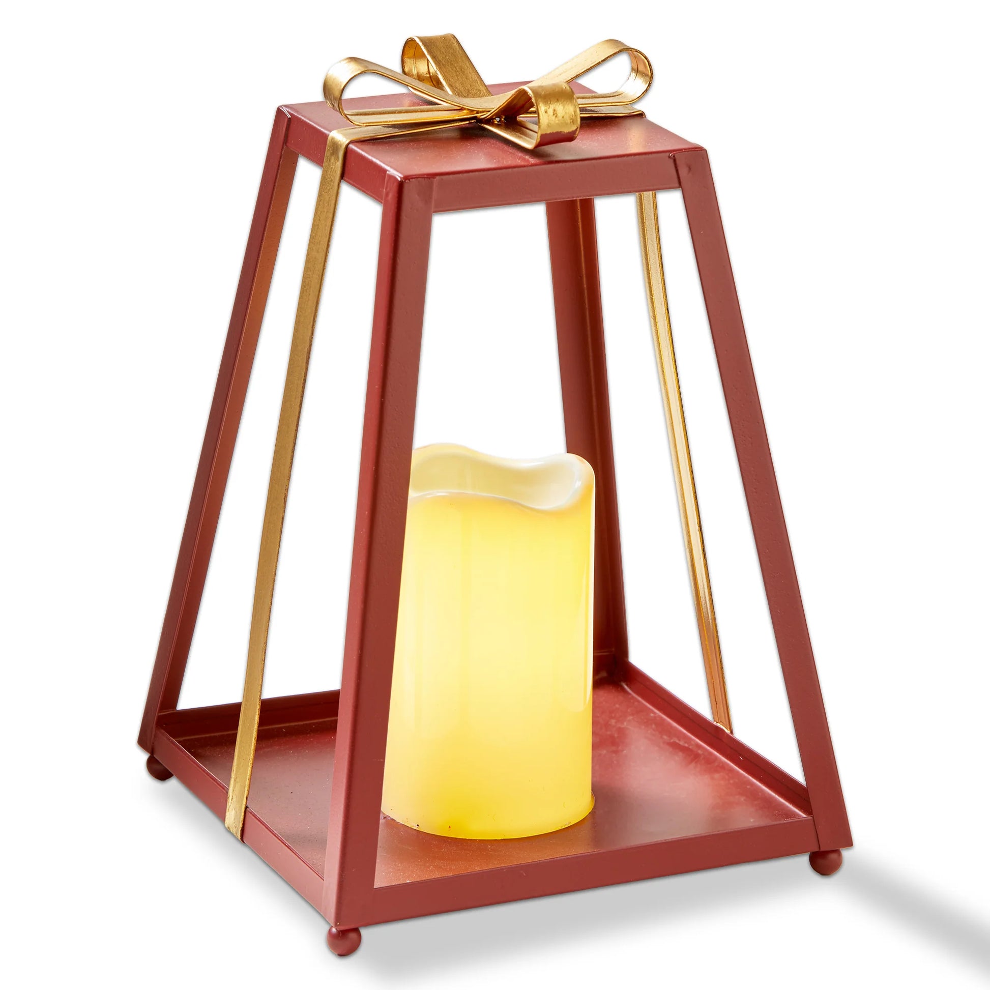 Red Metal Bow LED Lantern