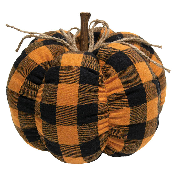 Black & Orange Buffalo Plaid Stuffed Pumpkin