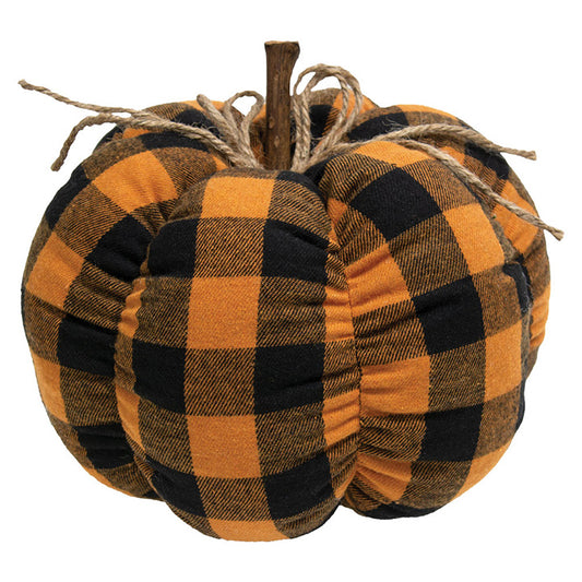 Black & Orange Buffalo Plaid Stuffed Pumpkin