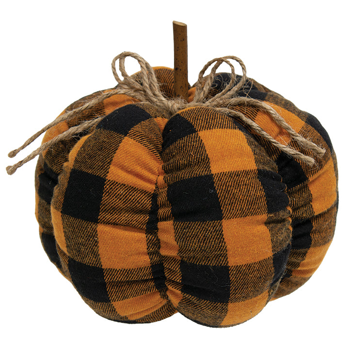 Black & Orange Buffalo Plaid Stuffed Pumpkin