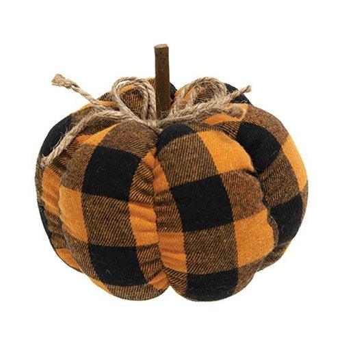 Black & Orange Buffalo Plaid Stuffed Pumpkin