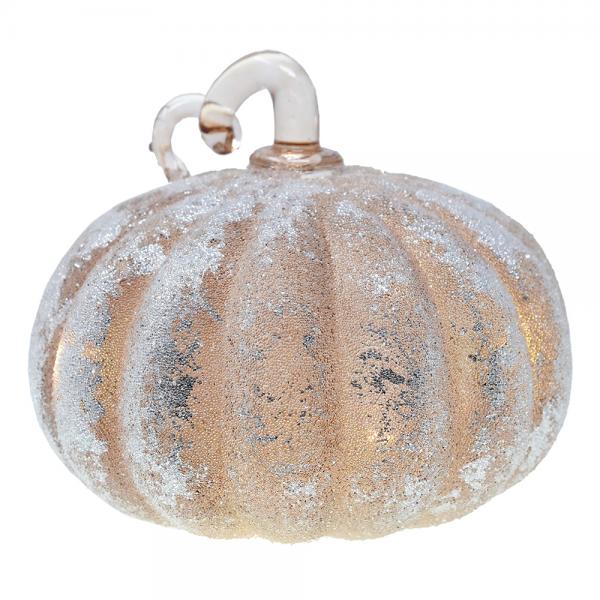 Taupe/Silver Frosted Glass Glitter LED Pumpkin