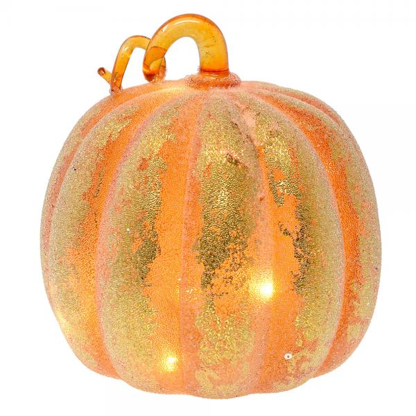 Orange/Gold Frosted Glass Glitter LED Pumpkin