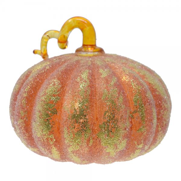 Orange/Gold Frosted Glass Glitter LED Pumpkin