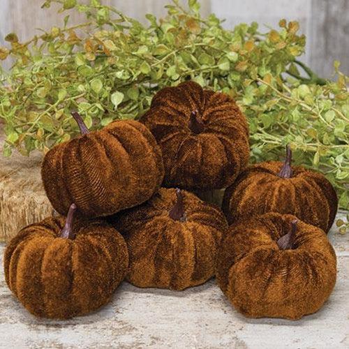 Set of 6 Brown Velvet Pumpkins