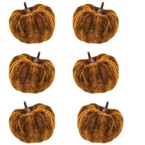 Set of 6 Brown Velvet Pumpkins
