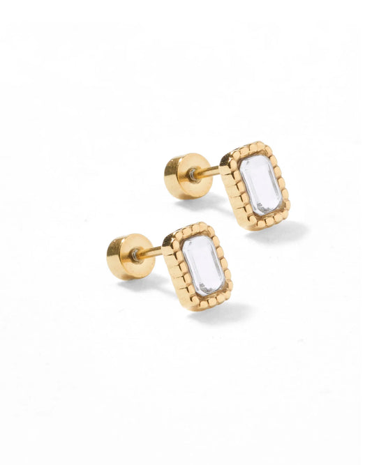 Linny Co Screwback Stud Earrings - Madison Gold Clear
