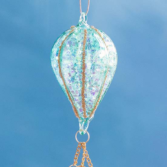 Glitterville Small Rainbow Glitter Hot Air Balloon Ornament