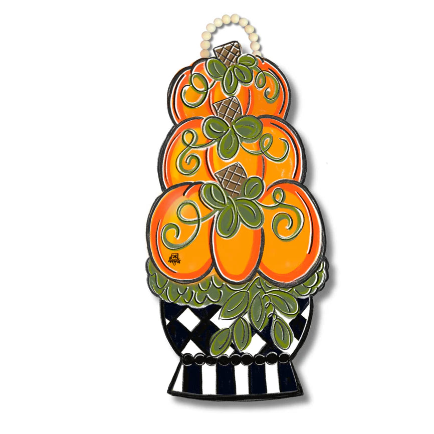 Black & White Pumpkin Topiary Door Hanger