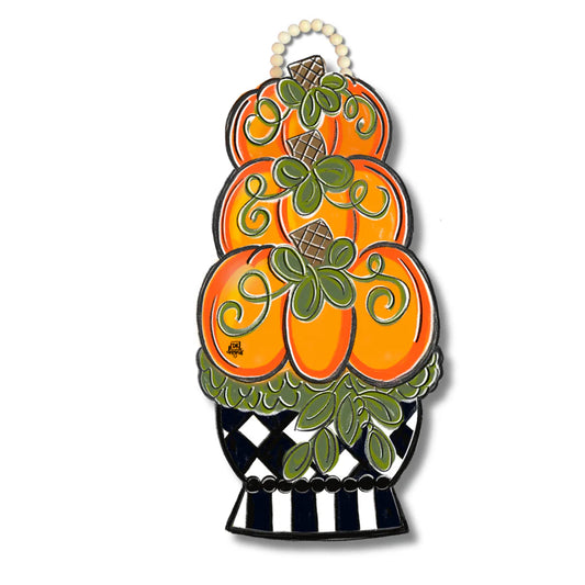 Black & White Pumpkin Topiary Door Hanger