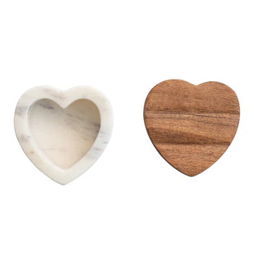 Hazel Mazel Heart Shaped Marble Container With Wooden Lid