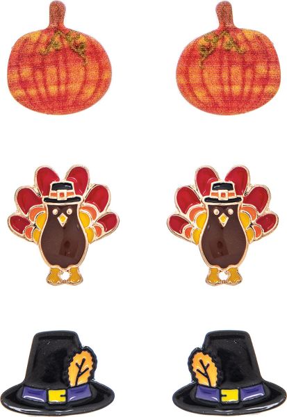 Gold Pilgrim Turkey Pumpkin Post Earrings