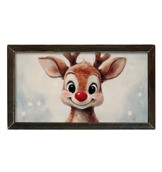 Painted Red Nosed Reindeer Brown Stain Frame- 16x30