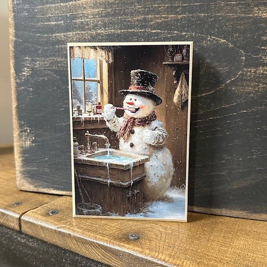 Snowman Brushing Teeth- 4x6 Block
