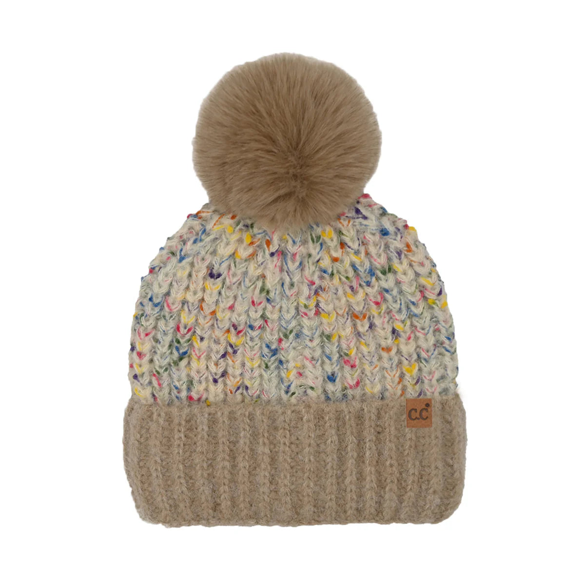 Beige Confetti Pom C.C Beanie