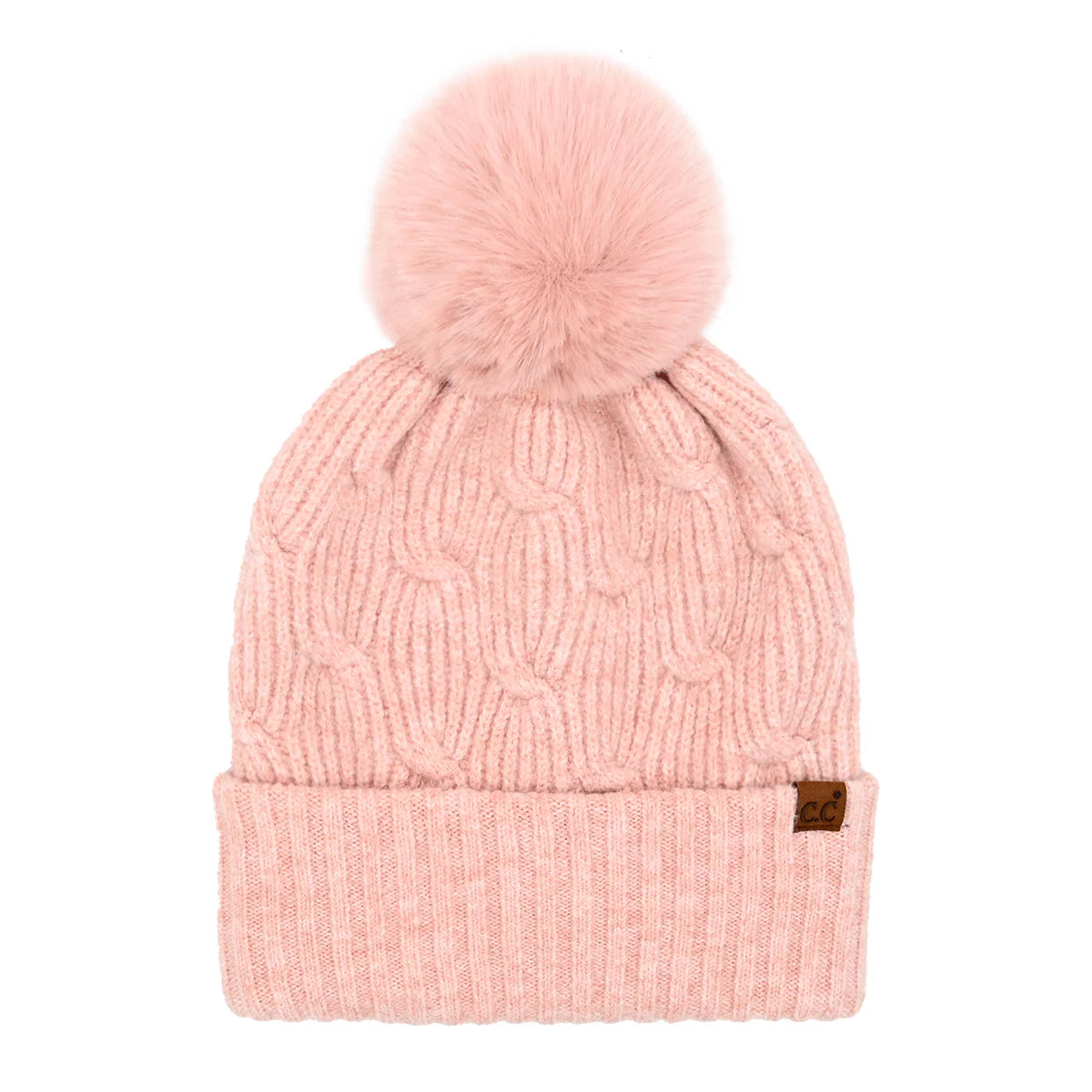 Chain Link Knitted C.C Matching Pom Beanie