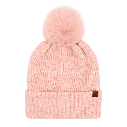 Chain Link Knitted C.C Matching Pom Beanie
