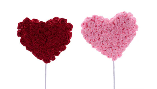 14"L Heart/Ribbon Rose Pick