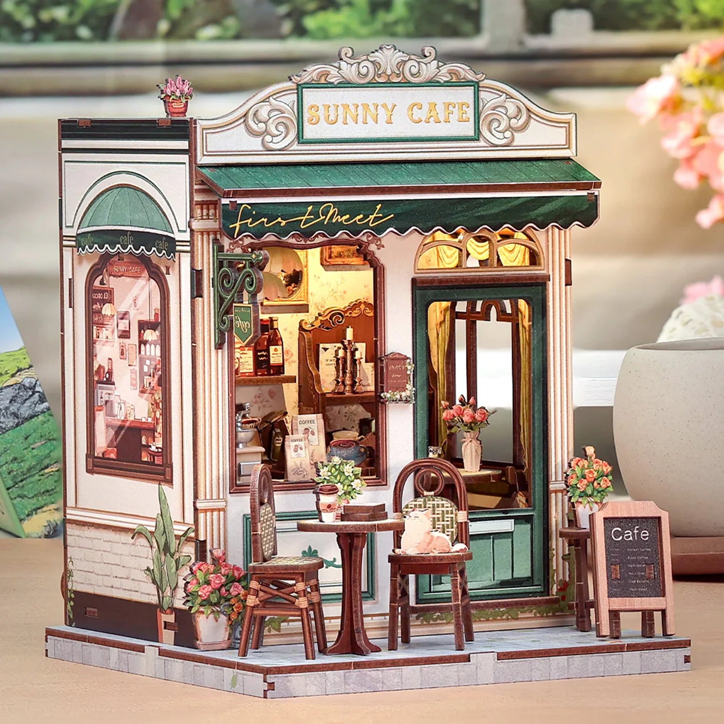 Sunny Cafe DIY Miniature Book Nook Kit