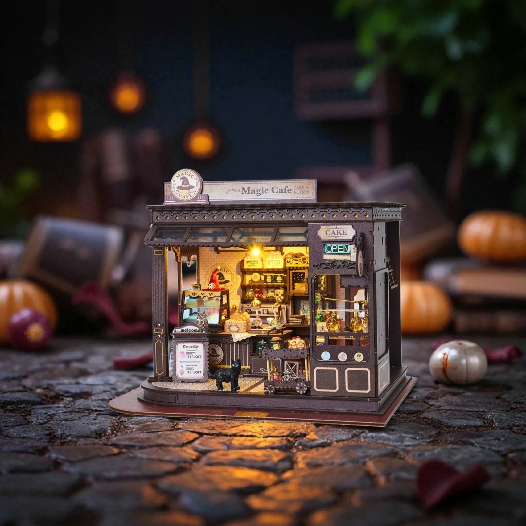 Magic Cafe w/ Dust Cover Type::DIY Miniature Book Nook Kit